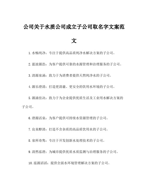 公司关于水质公司成立子公司取名字文案范文