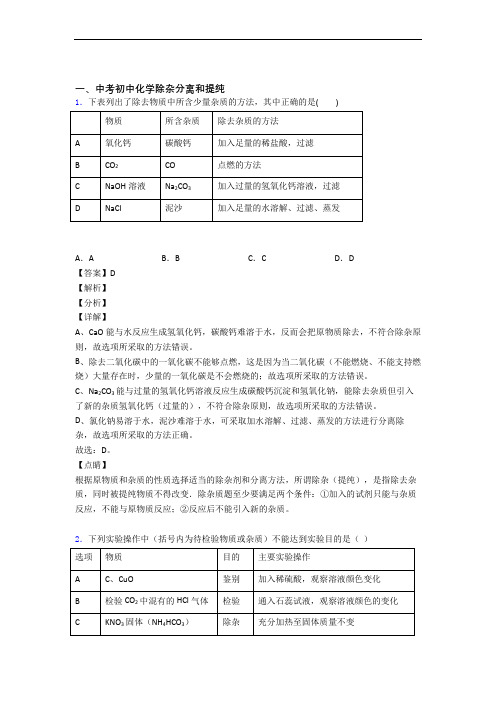 2020-2021化学除杂分离和提纯的专项培优 易错 难题练习题(含答案)附详细答案