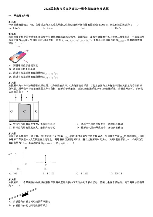 2024届上海市松江区高三一模全真演练物理试题