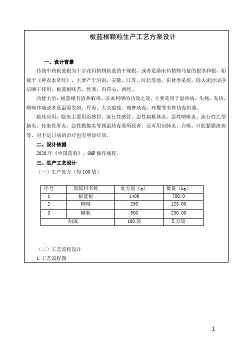 板蓝根颗粒生产工艺方案设计