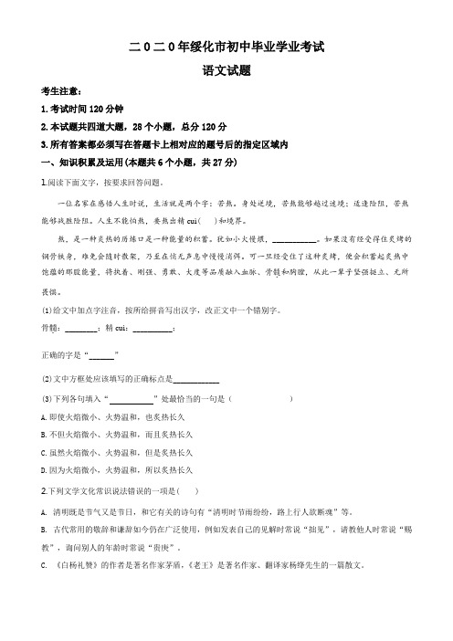 20.黑龙江省绥化市2020年中考语文试题(原卷版)