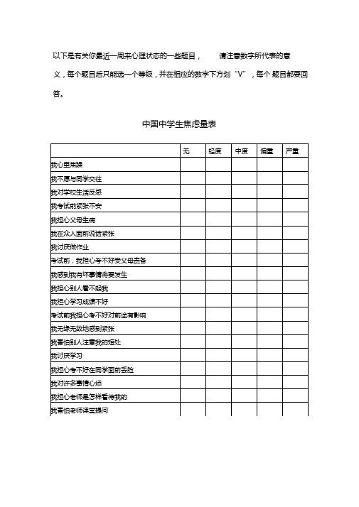 中学生焦虑抑郁量表