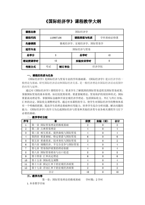 国际经济学教学大纲