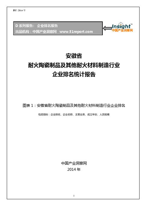 安徽省耐火陶瓷制品及其他耐火材料制造行业企业排名统计报告