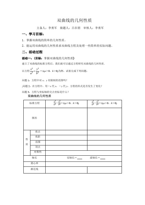 江苏省新马高级中学2016-2017学年高二数学苏教版选修1-1:2.3 双曲线的几何性质(学案)