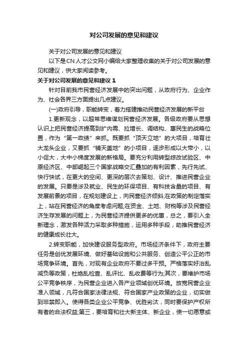 关于对公司发展的意见和建议