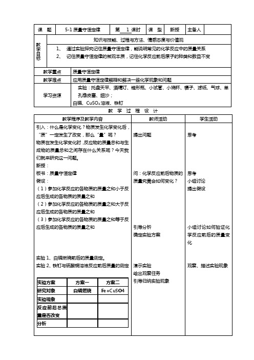 质量守恒定律(第1课时)教案