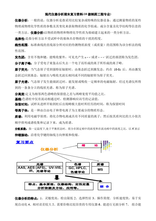 现代仪器分析期末复习资料