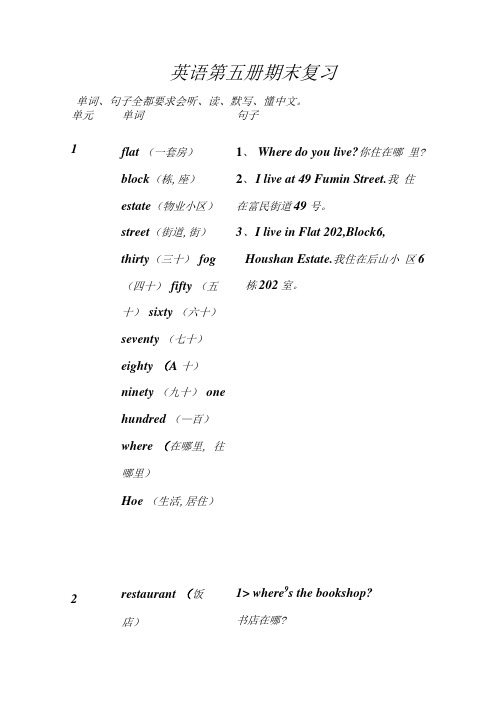 英语第五册期末复习.doc