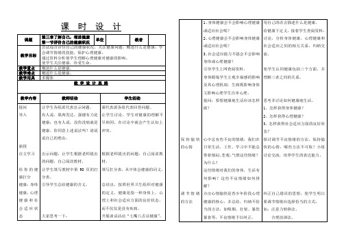 人教版初中生物八年级下册  8.3.1  评价自己的健康状况   教案设计