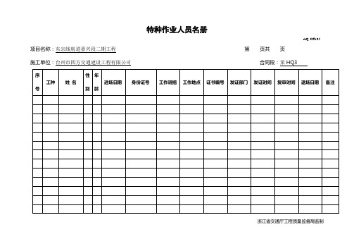 特种作业人员名册