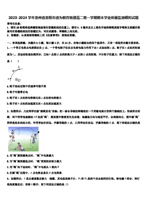 2023-2024学年贵州省贵阳市德为教育物理高二第一学期期末学业质量监测模拟试题含解析