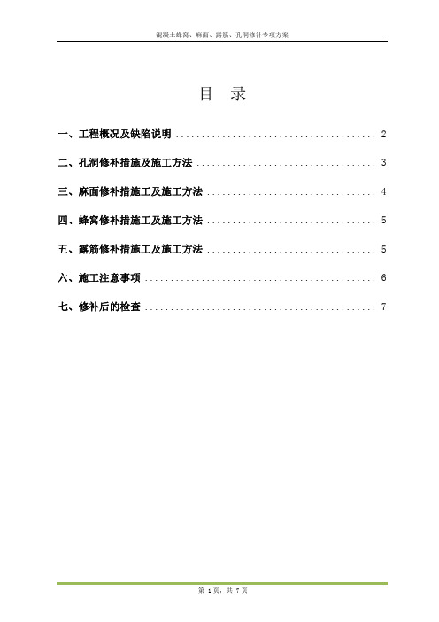 “混凝土蜂窝、麻面、露筋、孔洞修补专项方案2020