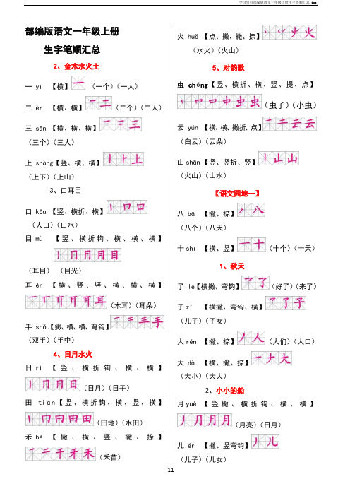 学习资料部编版语文一年级上册生字笔顺汇总.doc