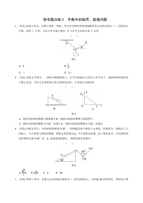 微专题训练5 平衡中的临界、极值问题