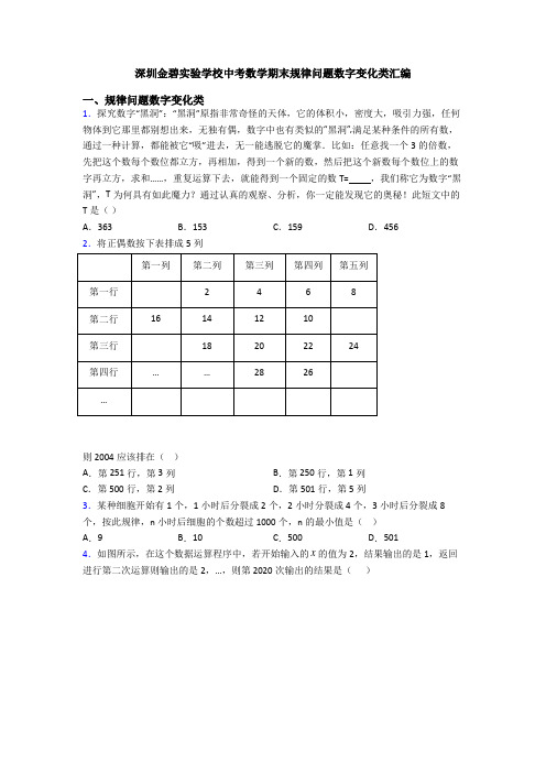 深圳金碧实验学校中考数学期末规律问题数字变化类汇编