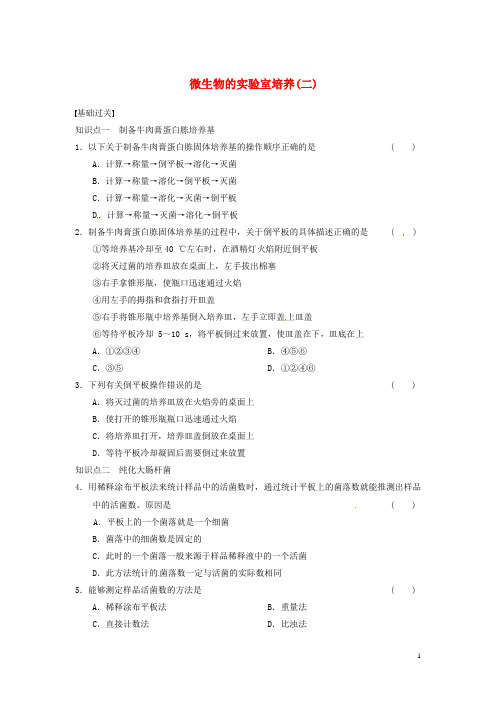 高中生物 专题2 微生物的培养与应用 微生物的实验室培养(二)同步训练 新人教版选修1(1)