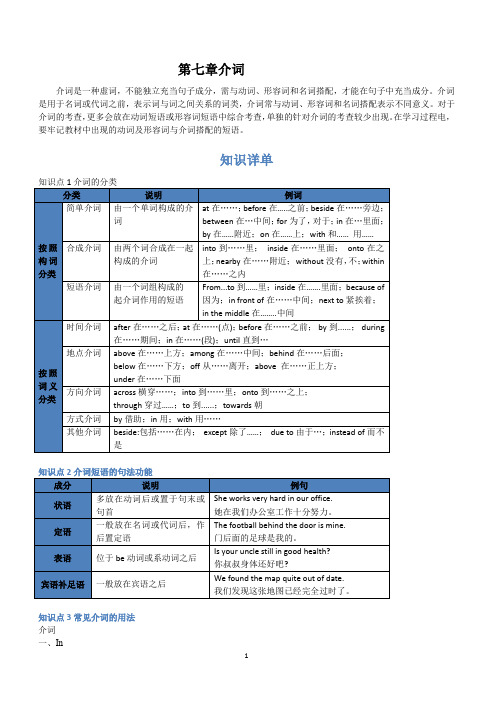 2018年中考英语复习：介词的用法