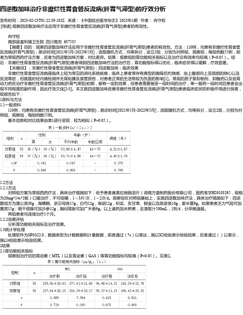 四逆散加味治疗非糜烂性胃食管反流病(肝胃气滞型)的疗效分析