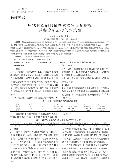 甲状腺疾病的最新实验室诊断指标及各诊断指标的相关性刘丽华