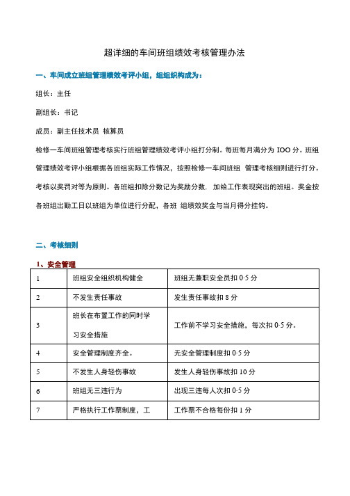 超详细的车间班组绩效考核管理办法