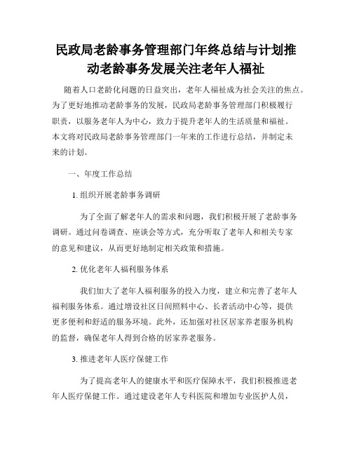 民政局老龄事务管理部门年终总结与计划推动老龄事务发展关注老年人福祉