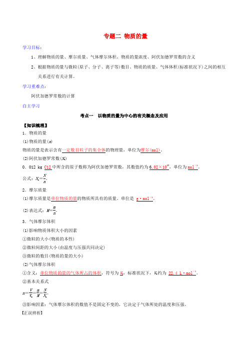2017届高考化学二轮复习专题02物质的量学案鲁科版