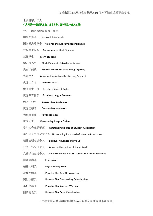 【个人】简历常用术语翻译