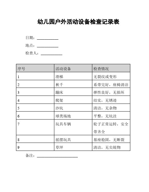 幼儿园户外活动设备检查记录表