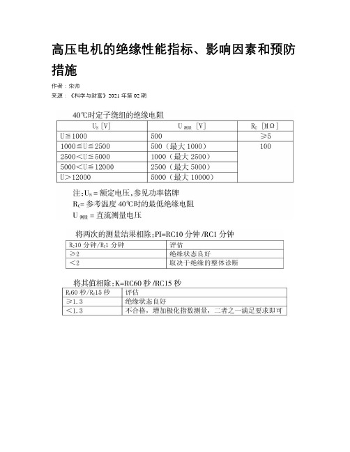 高压电机的绝缘性能指标、影响因素和预防措施