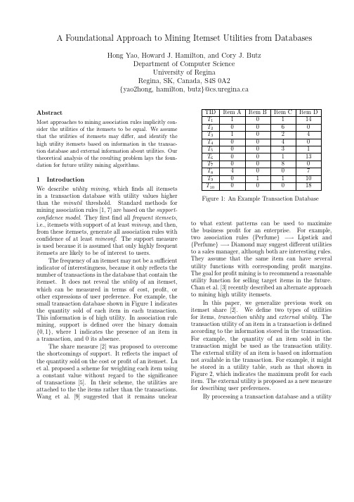 Abstract A Foundational Approach to Mining Itemset Utilities from Databases