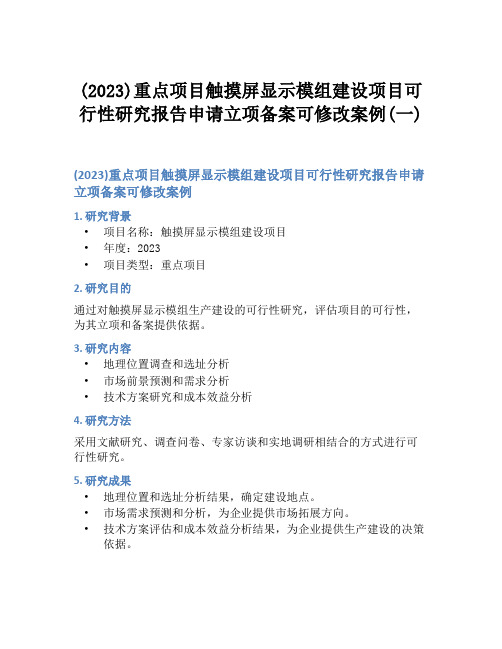 (2023)重点项目触摸屏显示模组建设项目可行性研究报告申请立项备案可修改案例(一)