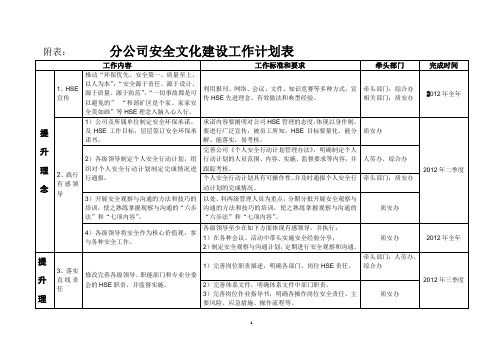 安全文化建设工作计划表