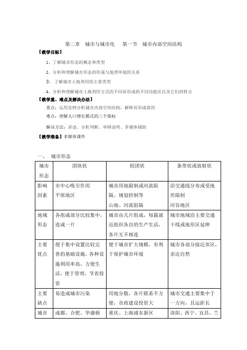 广东省中山市中山纪念中学高中地理必修二教案：2.1城市内部空间结构 