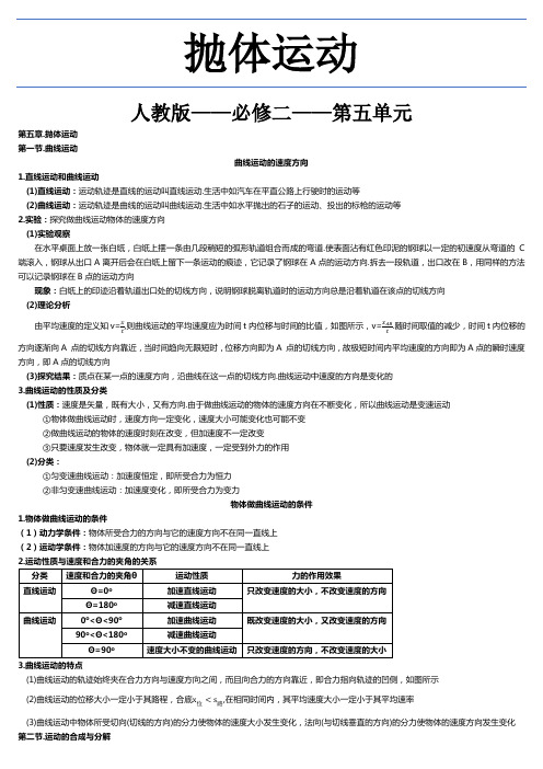 第五章抛体运动单元知识点高一下学期物理人教版