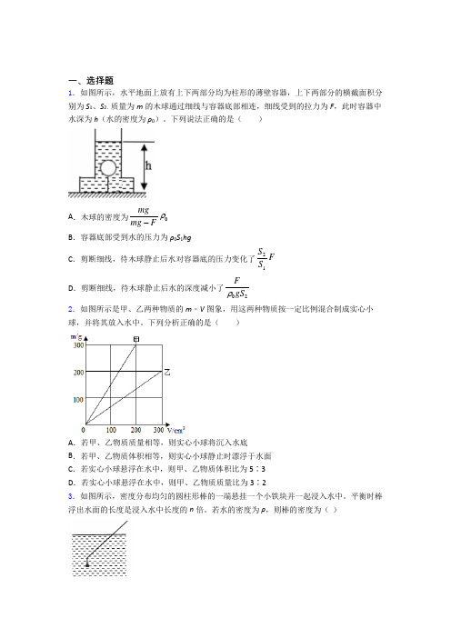 初二物理第二学期第十章浮力单元 易错题测试提优卷试题