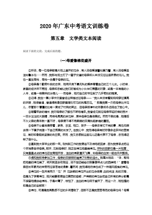 2020年广东中考语文文学类文本阅读训练卷