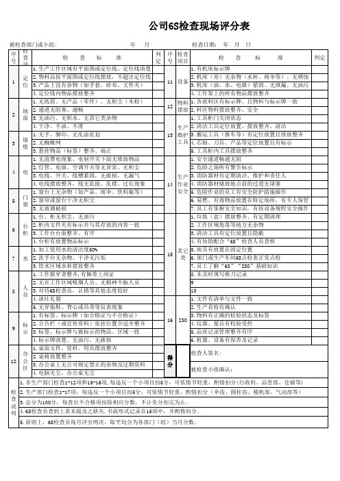 6s检查评分表