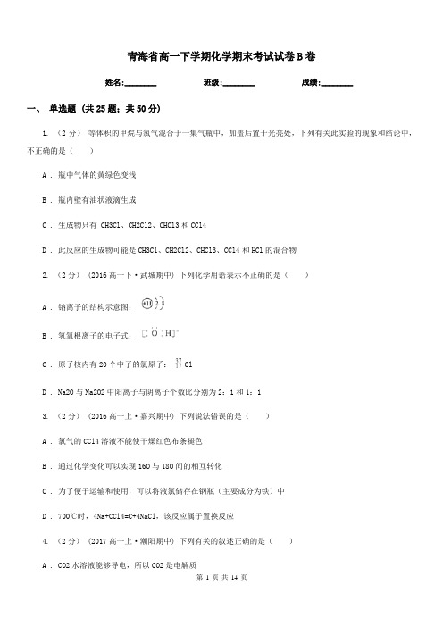 青海省高一下学期化学期末考试试卷B卷