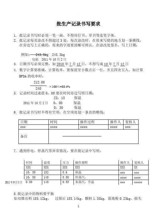 批记录书写要求