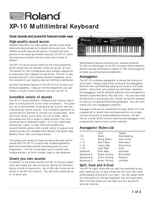 Roland XP-10高质量音源说明书