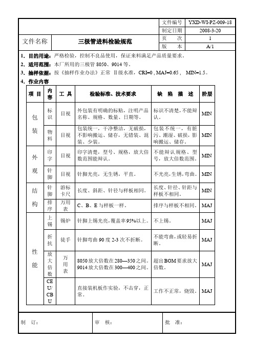 三极管进料检验规范