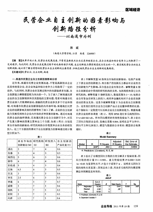 民营企业自主创新的因素影响与创新路径分析——以南通市为例