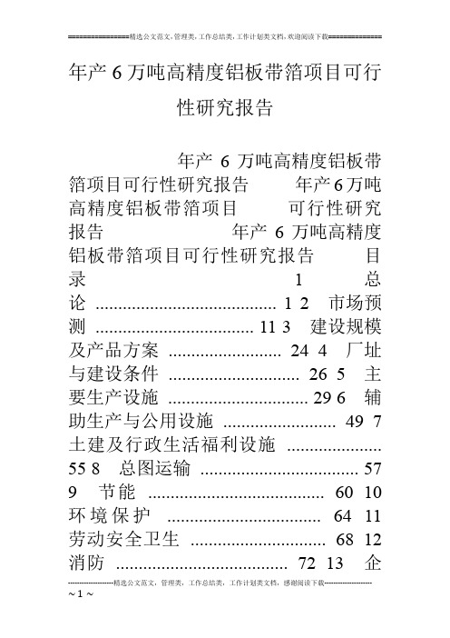 年产6万吨高精度铝板带箔项目可行性研究报告