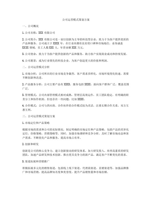 公司运营模式策划方案