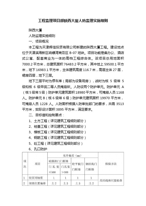 工程监理项目部陕西大厦人防监理实施细则