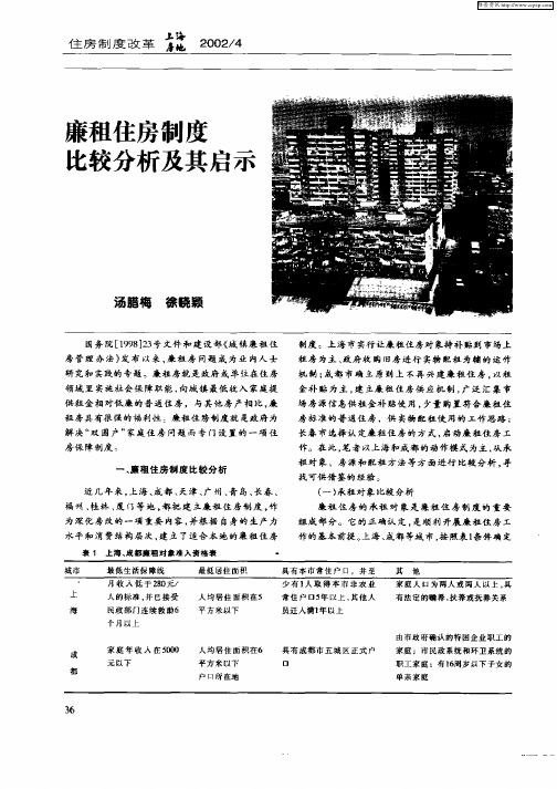 廉租住房制度比较分析及其启示