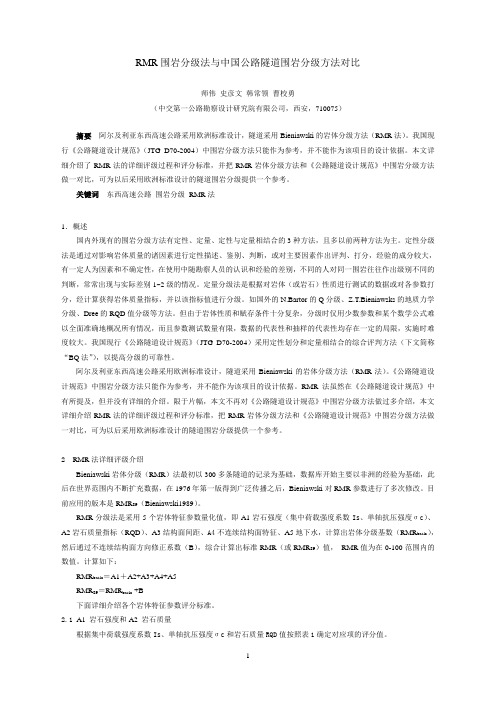 隧道RMR围岩分级法与中国围岩分级方法对比