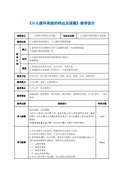 小儿循环系统的特点及保健教学设计