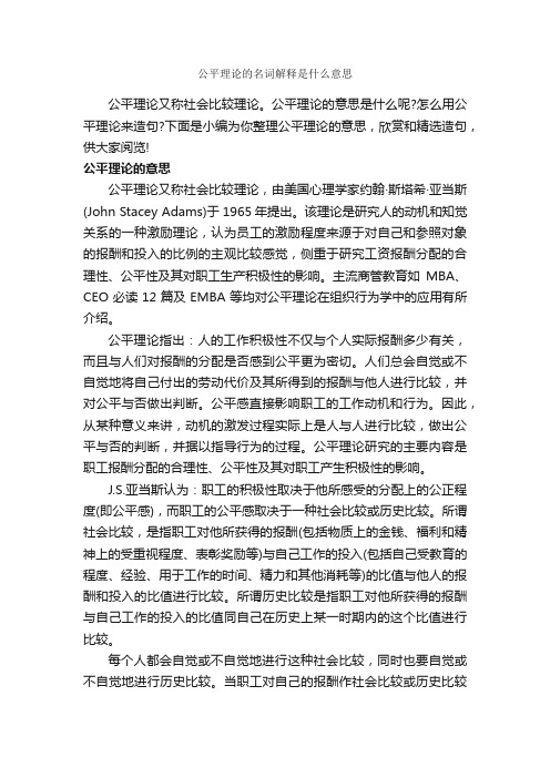 公平理论的名词解释是什么意思